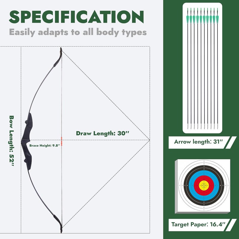 drmvalg Recurve Bow and Arrow Set for Adults - Archery Takedown recurve Bow Set for Beginners/Youth/Adults Target Practicing, Left & Right Handed, 20/30/40lbs - Image 2